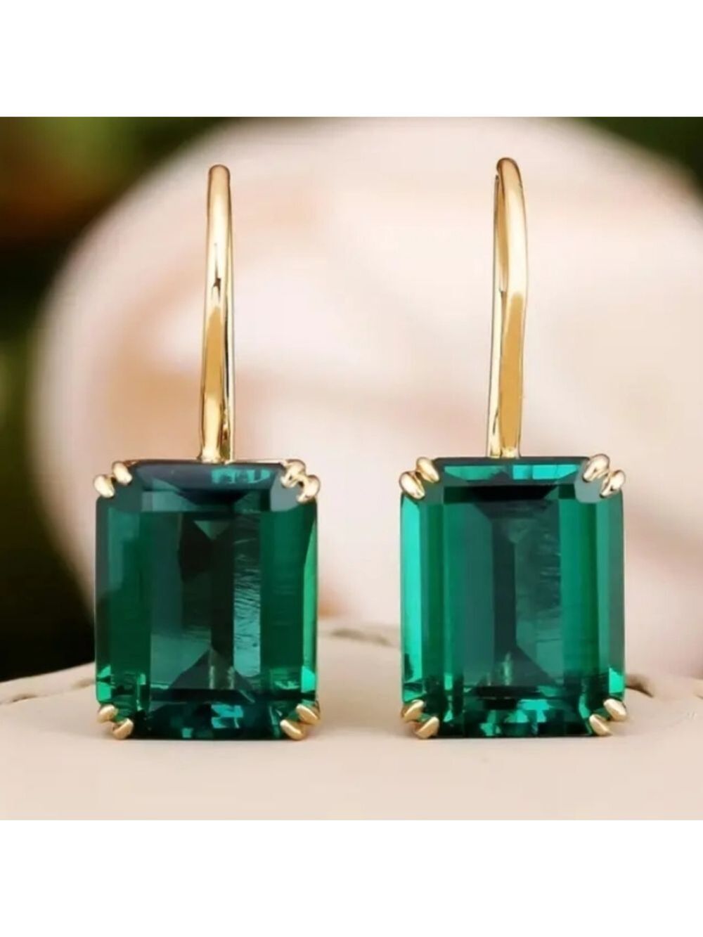 14k Gold Plated Synthetic Emerald Earrings
